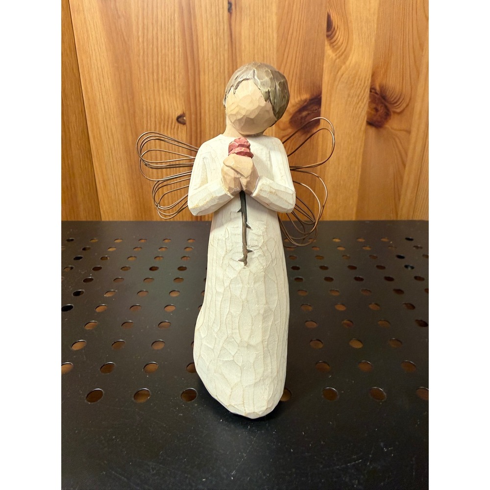 Willow Tree Loving Angel Figurine Susan Lordi 2002 w/ Rose & Wire Wings
